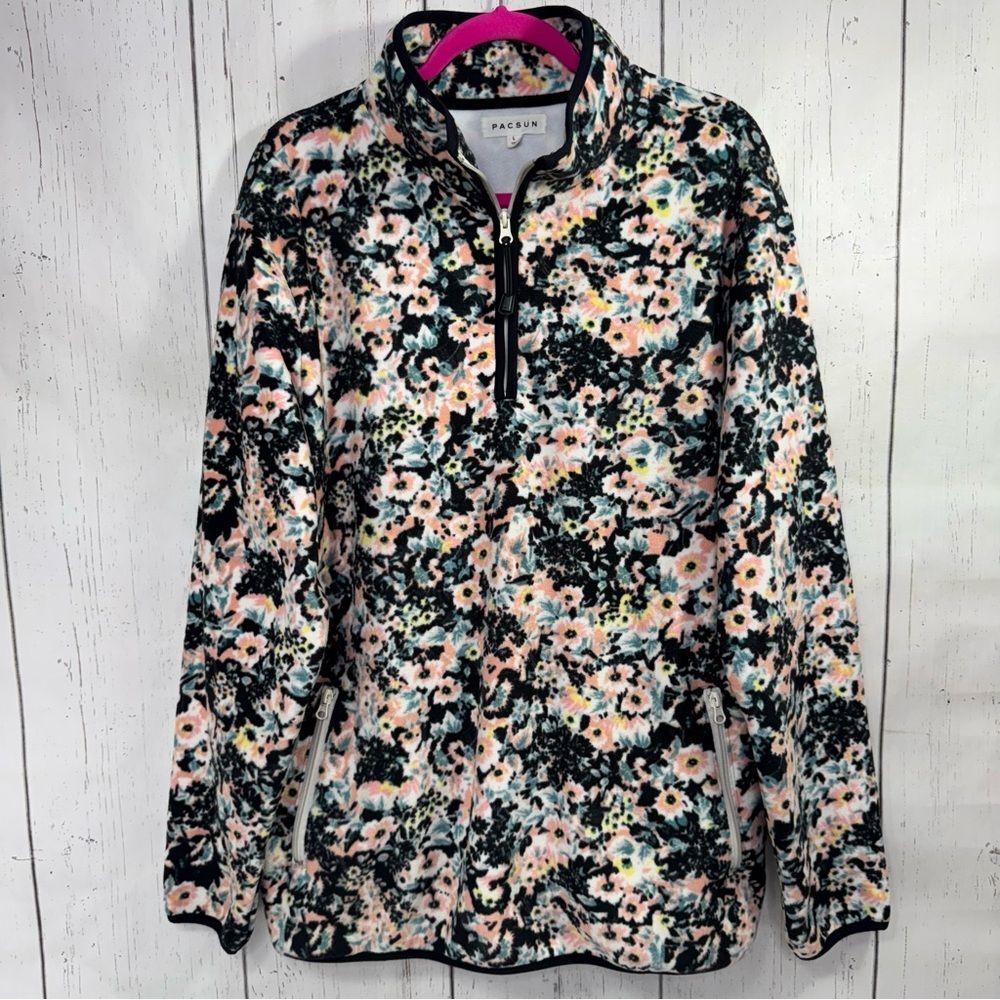 Pacsun Floral Print Fleece Pullover Jacket Y2K Cozy Girl Streetwear Soft Grunge